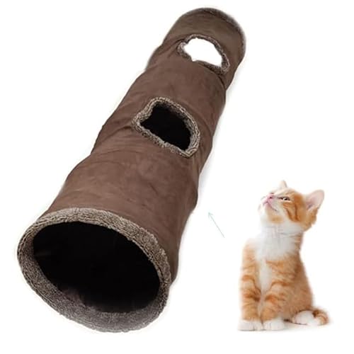 Gehanico Katzentunnel Katzenspielzeug Wildleder,Cat Tunnel mit Ball faltbar, leicht zu waschen und zu Trocknen Faltbar Spieltunnel Rascheltunnel für Katzen und kleine Tiere (M,Braun) von Gehanico