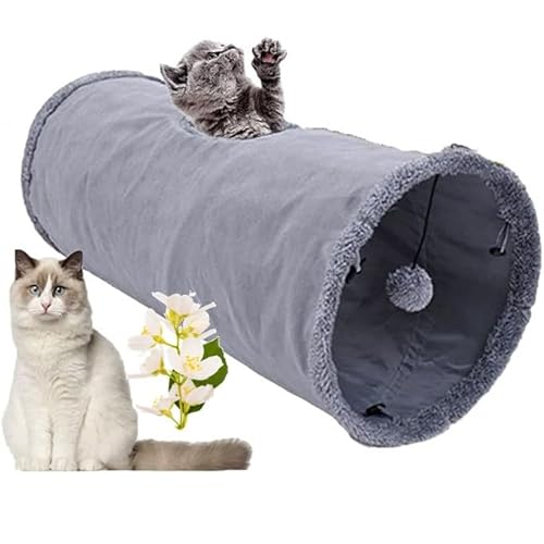 Gehanico Katzentunnel Katzenspielzeug Wildleder,Cat Tunnel mit Ball faltbar, leicht zu waschen und zu Trocknen Faltbar Spieltunnel Rascheltunnel für Katzen und kleine Tiere (S,Grau) von Gehanico