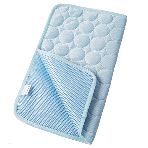 Gehanico Kühlmatte EIS Seide Cool Matte für Hund Katzen Kühldecke mit Kissen Hundekühlmatte Selbstkühlend Hundebett Katzenbett Katzen Hundedecke Eisseide Hundekorb (L,Blau) von Gehanico