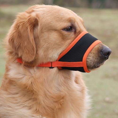 Gehanico Maulkorb Hunde Nylon Maske Verhindert Beißen Und Fressen Bellen Und Kauen Für Große Hunde Verstellbarer, Für Verbindungsgurt Kleine Mittlere Große Hunde (M,Orange) von Gehanico