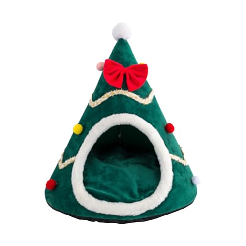 Gehanico Weihnachtsbaum Katzenhöhle Haustier Haus Plüsch abtrennbares Kissen Flauschiges Katzenbett für Katze Hunde (M,Grün) von Gehanico