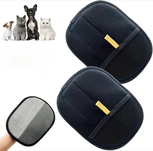 Haustier-Pflegehandschuh, doppelseitig, wiederverwendbar, doppelseitig, Haustierhaarentferner-Handschuh für Hunde, Katzen, Haustierhandschuhe zum Waschen, Enthaaren, Fellpflege, 2 Stück von Gehanico