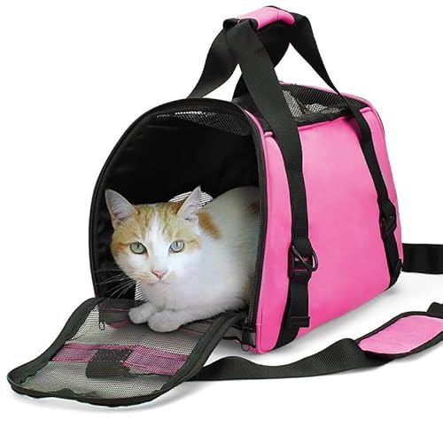 Haustier Träger Transporttasche für Katzen Hunde Comfort Fluggesellschaft zugelassen Travel Faltbar Katzenbox Oxford Gewebe mit ausgezeichneter für Katzen Kleine Hunde Welpen Durchlüftung (S,Pink) von Gehanico