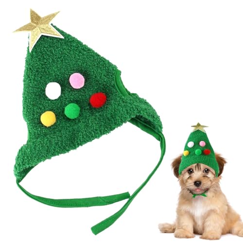 Gehanico Haustier Weihnachtsmütze Weihnachtskostüm Niedlicher Plüsch Katzen Weihnachtsmütze mit Pompon für Weihnachten Hund Katze (Grün) von Gehanico