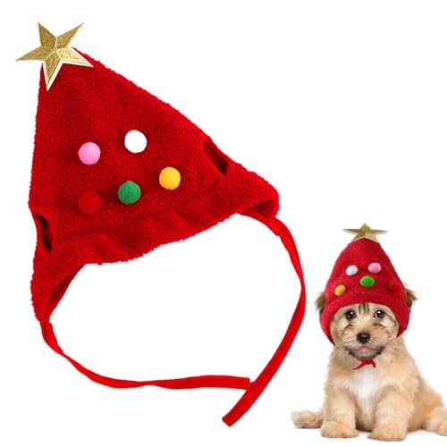 Haustier Weihnachtsmütze Weihnachtskostüm Niedlicher Plüsch Katzen Weihnachtsmütze mit Pompon für Weihnachten Hund Katze (Rot) von Gehanico