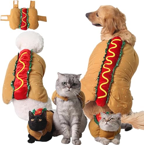 Hot Dog-Kostüm für Haustiere, lustiges Essen, Hot-Dog-Kleidung, Hundekostüm, lustige Haustier-Kostüme, Party, Cosplay, warme Kleidung für den Winter, für kleine, mittelgroße und große Haustiere (S) von Gehanico