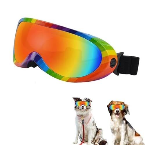 Hundebrille für mittelgroße bis große Hunde, mit UV-Schutz, für den Außenbereich, geeignet für Schnee, Strand, Motorrad, Regenbogen bedruckt von Gehanico