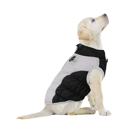 Hundeweste Winterwarme Kleidung Jacke mit Geschirr Warme Haustierweste Winddicht Sicher mit Gewinde Reflektierende Hunde Anzug für Winter (4XL,Schwarz) von Gehanico