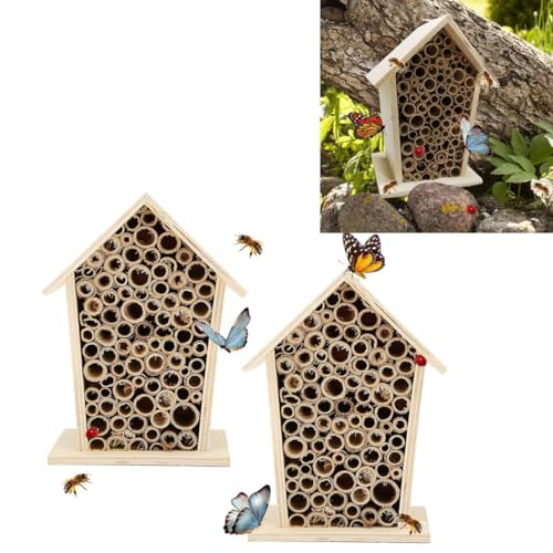 Insektenhotel aus Holz, für den Außenbereich, Insektenhaus, Käferhotel für Kinder, Bienenhotel, Naturholz, Käfer, Hotel, Unterschlupf, Garten, Nistkasten für Bienen, Schmetterlinge und Käfer (2 Stück) von Gehanico