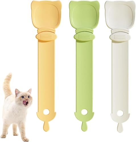 Katze Streifen Glücklicher Löffel,Multifunktionshaustierlöffel-Katzenfütterer-Katzen-Streifen-Quetsch-Löffel-Katzen-Leckerbissen-Fütterungslöffel, Katzenfutterlöffel (3 PCS) von Gehanico