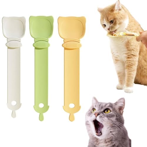 Katze Streifen Glücklicher Löffel Cat Strip Happy Spoon 2024 Multifunktionaler Haustier Löffel, Katzen Futterstation, Katzenstreifen, Quetschlöffel, Katzenfutter (3 PCS) von Gehanico