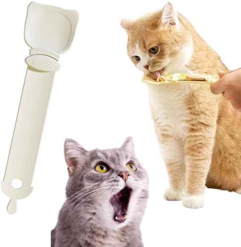 Katze Streifen Glücklicher Löffel Cat Strip Happy Spoon 2024 Multifunktionaler Haustier Löffel, Katzen Futterstation, Katzenstreifen, Quetschlöffel, Katzenfutter (Beige) von Gehanico