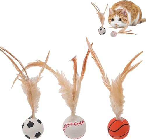 Katzenfederball, Spielzeug, Katzenunterhaltung, Hüpfball, Spielzeug, bissfest, Mini-Basketball, Fußball und Baseball für Katzen für Katzen, Hundespielzeug, Geschenk (3 Stück) von Gehanico