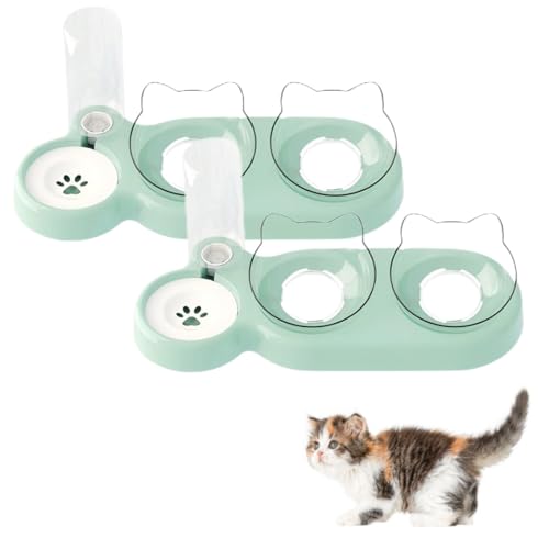 Katzenfutter- und Wassernapf-Set, Katzennäpfe mit Wasserflasche, Katzennäpfe mit Ständer, abnehmbare Näpfe, Katzenfutterschalen mit auslaufsicherer Silikonbasis für kleine, mittelgroße Hunde, Katzen, von Gehanico