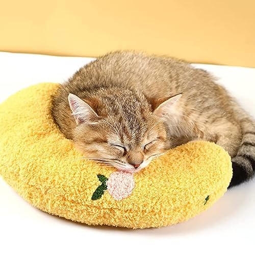 Kissen für Katzenkopf zum Auflegen der Katze, Schlafplüsch, U förmiges Kissen für Indoor Katzen, Bettmatte, Katzen-Umarmungskissen, Gebogen, Weiches Welpen, Beruhigendes Kissen (Gelb) von Gehanico