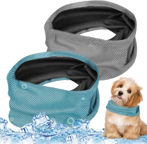 Kühlhalsband für Hunde Hundehalsband Kühlend Hunde halstücher Kühlend Atmungsaktiv Wärmeableitung Bandana Hund Geeignet für Kühlhunde im Sommer (L,Blau+Grau) von Gehanico