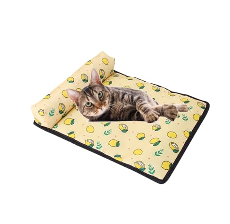 Kühlmatte EIS Seide Cool Matte für Hund Katzen Kühldecke mit Kissen Hundekühlmatte Selbstkühlend Hundebett Katzenbett Katzen Hundedecke Eisseide Hundekorb (Gelb,M) von Gehanico