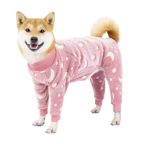 Warmer Hunde-Overall aus Flanell, mit Knochen-Mond-Muster, Haustier-Winter-Flanell, warmer Schlafanzug mit 4 Beinen, Winterkleidung für mittelgroße und große Hunde (Größe XXL, Rosa) von Gehanico