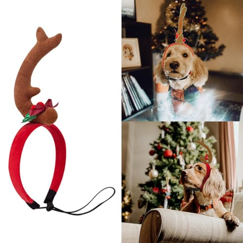 Weihnachten Haustier Stirnband Rentier Geweih Weihnachtskostüm Elch Kopfbedeckung Verstellbare Kopfschmuck Haarreif Geschenk für Hunde Katzen (ca 28cm) von Gehanico