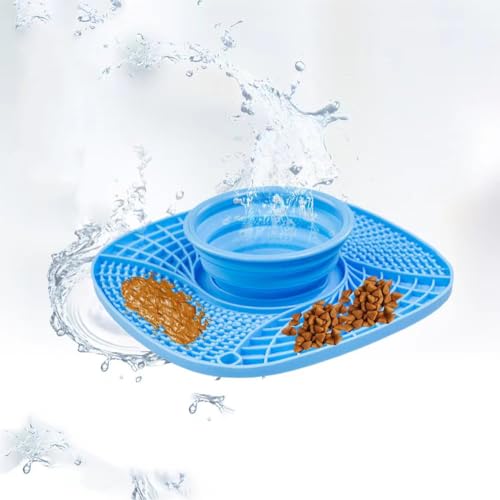 Geizier Silikon Schnüffelmatte mit Wassernapf, Leckmatte für Hunde und Katzen, 3 in 1 Slow Feeder Matte mit starker Saugkraft, langlebig maschinenwaschbar Hund Slow Feed Futternapf für schnelles von Geizire