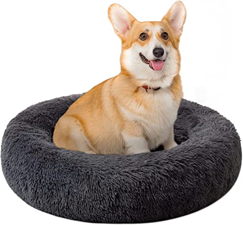 Geizire 61 cm Katzenbett Hundebett für Katzen, kleine/mittelgroße Hunde, waschbar, Donut, beruhigend, rund, weich, flauschig, warm und gemütlich, Anti-Angst-Kuschel, Haustierbett (groß, schwarz) von Geizire