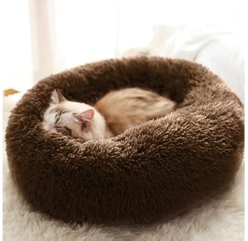 Geizire 61 cm Katzenbett für Katzen, kleine,mittelgroße Hunde, waschbar, Donut, beruhigend, rund, weich, flauschig, warm und gemütlich, Anti-Angst-Kuschel, Gelenkentlastung, grau) (groß, kaffeebraun) von Geizire