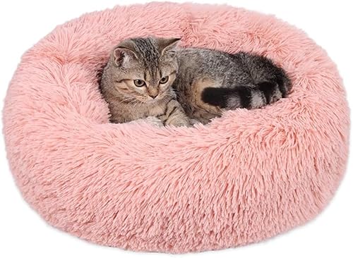 Geizire Katzenbetten für Katzen im Innenbereich, 50.8 cm, rund, Donut, waschbar, beruhigend, rundes Katzenbett, weich, flauschig, warm und gemütlich, Anti-Angst-Kuschelbett, Katzenbett (Medium, Rosa) von Geizire