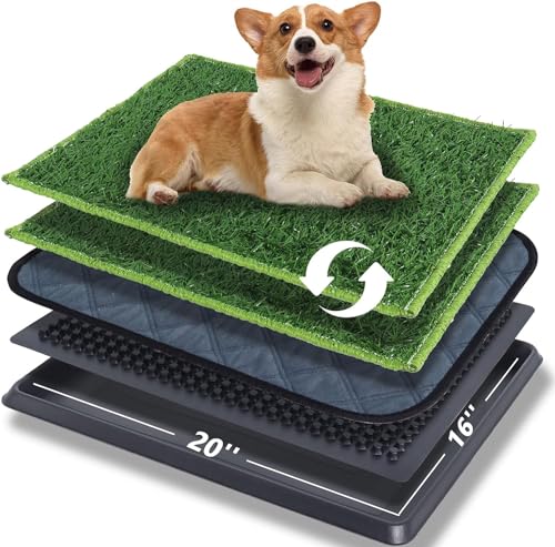 Gekufa Hundetoilette mit Tablett, 40×50 cm Hundeklo für Welpen Training, Kunstrasen Trainingsunterlage Indoor Outdoor, Welpentoilette mit 2 Hunde Gras Pad ist Wiederverwendbar und Einfach zu Reinigen von Gekufa