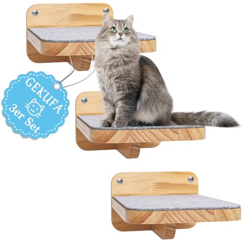 Gekufa Katzen Kletterwand, Katzentreppe Wand 3er Set, Katzenwandparkour mit rutschfestem Filz, Katzenkletterwand mit 15 kg Tragkraft von Gekufa