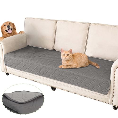 Gekufa Wasserdichte Hundedecke für Bett, 97 cm × 190 cm, Hundedecke, beidseitig verwendbar, hell-dunkelgrau, 5 Schichten wasserdichte Struktur, waschbar, wasserdichte Matte für Bett, Sofa, Auto von Gekufa