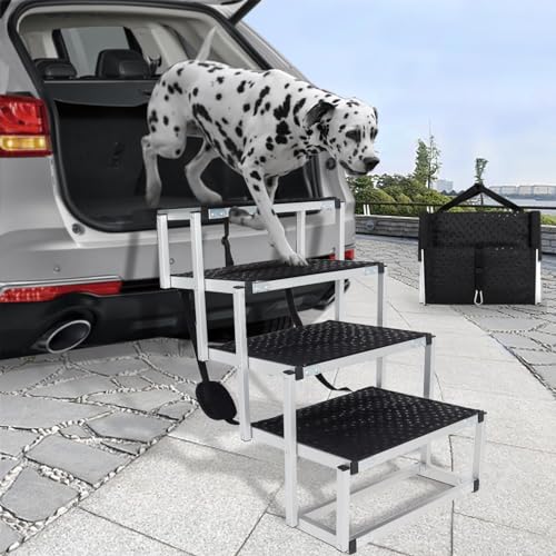 Hundetreppe für Auto, faltbare Hundetreppe für große Hunde mit rutschfester Oberfläche, 4 Stufen, leichte Aluminium-Hunderampe für Autos, SUVs, LKWs, unterstützt bis zu 68 kg von Gekufa