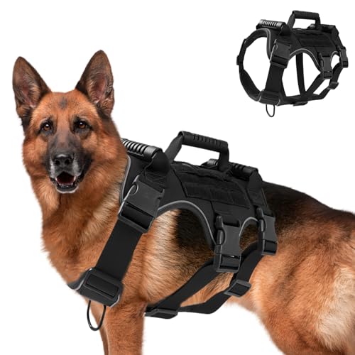 Hundegeschirr, Hundegeschirr Grosse Hunde, mit Taktisches und Metallschnallen, Taktisches Hundegeschirr, No-Pull Hundegeschirr, Einstellbar Sicherheitsgeschirr Ultra Atmungsaktiv (XL) von GeluEla