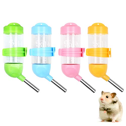 4 Stück 80 ml Hamster-Wasserflaschen, kein Griff, hängender Wasserspender für Kleintiere, automatischer Wasserspender für Hamster, Kaninchen, Meerschweinchen, Eichhörnchen, Kleintiere von Geluode