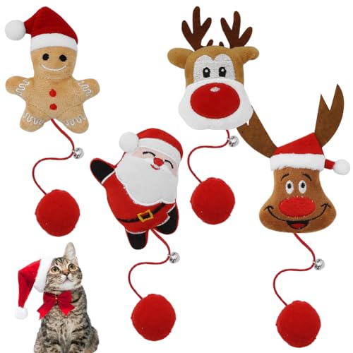 Katzenspielzeug Weihnachten,Interactive Cat Toy mit Glocke 4Stück,Weihnachten Weihnachtsmann Kitten Plüsch Katzenminze Spielzeug Für Indoor Cats Katzen Spiel von Geluode