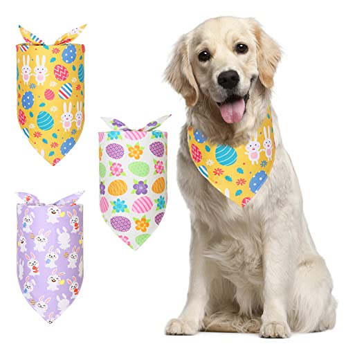 Ostern Hund Halstuch, 3 Pack Frohe Ostern Dreieck Hundeschal Kaninchen Osterei Huhn Blumenmuster Haustier Bandana für Kleine Mittlere Große Hunde Katzen Haustiere von Geluode