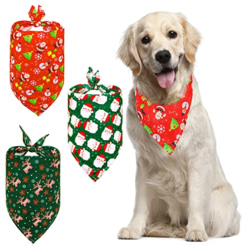 Weihnachtshunde-Bandanas, 3er-Pack Dreiecks-Weihnachtshaustier-Schal-Tuch mit Frohe Weihnachten Weihnachtsmann Schneemann Elch-Haustier-Urlaubszubehör Dekoration für kleine mittelgroße Hunde Haustiere von Geluode