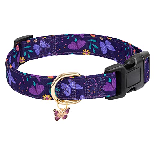 Gelwoo Hundehalsband mit Schnalle, verstellbar, für süße Mädchen, weibliche und Jungen, besonders weich und ausgefallen, mit Blumen-Design für kleine, mittelgroße und große Hunde (S, violetter von Gelwoo