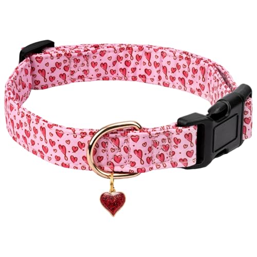 Gelwoo Hundehalsband aus Baumwolle, zum Valentinstag, weich und niedlich, Welpenhalsband mit Herzen, gemustertes Design für Mädchen, Hündinnen, Jungen, verstellbare Schnalle, Haustierhalsband für von Gelwoo