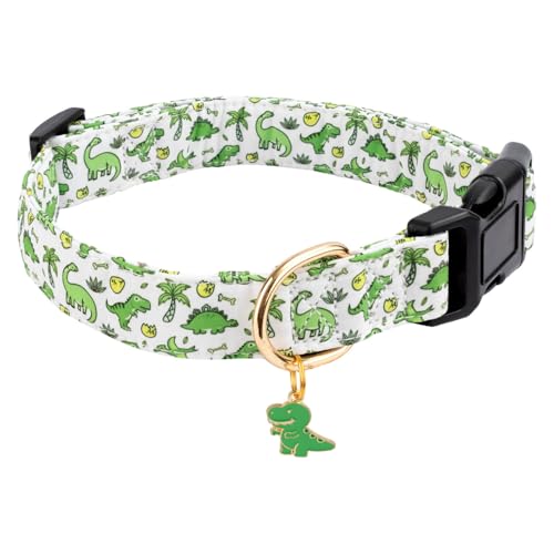 Gelwoo Hundehalsband aus Baumwolle, weich und niedlich, Welpenhalsband mit Dinosaurier-Muster, für Mädchen, weibliche und Jungen, verstellbare Schnalle, Haustierhalsband für kleine, mittelgroße und von Gelwoo