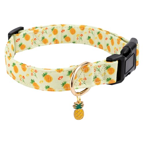 Gelwoo Hundehalsband aus Baumwolle, weich und niedlich, mit Ananas-Muster, für Mädchen, Hündinnen, Jungen, Hunde, verstellbare Schnalle, Haustierhalsband für kleine, mittelgroße und große Hunde (grüne von Gelwoo