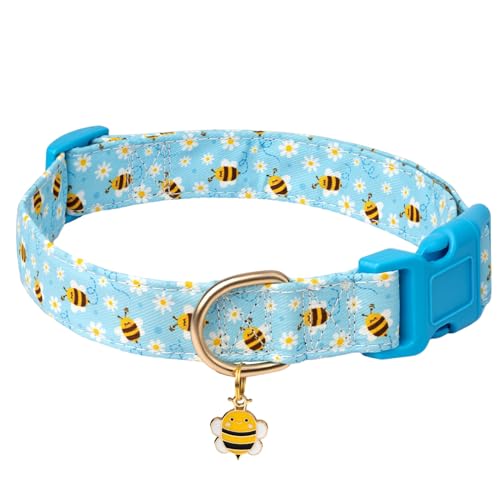 Gelwoo Hundehalsband mit Schnalle, verstellbar, für niedliche Mädchen, Hündinnen, Jungen, speziell weiches und ausgefallenes Hundehalsband mit Bienen-Design für kleine, mittelgroße und große Hunde von Gelwoo