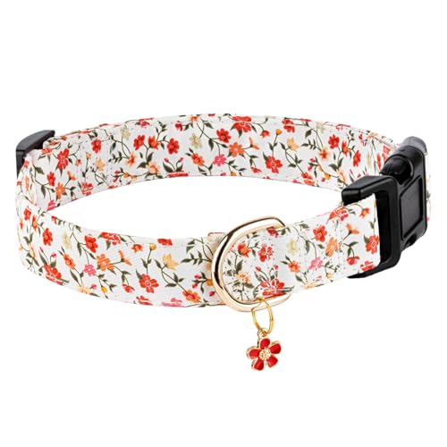 Gelwoo Hundehalsband mit Schnalle, verstellbar für süße Mädchen, Hündinnen, Jungen, besonders weich und ausgefallen, mit Blumen-Design für kleine, mittelgroße und große Hunde (rote Blume, Größe M) von Gelwoo