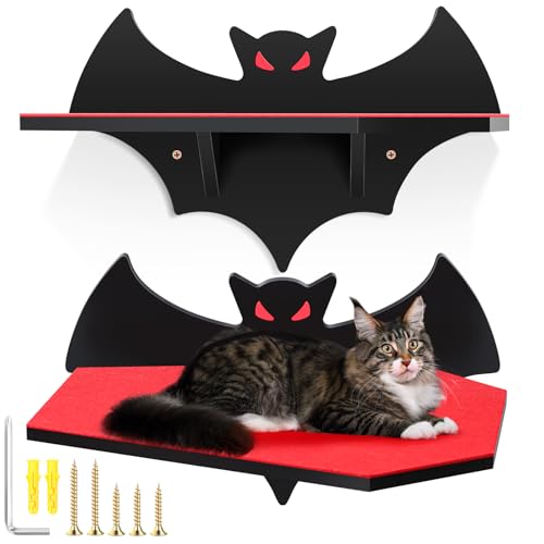 Gemscream Katzen-Wandhalterung, Regale, Gothic, Fledermaus, schwimmendes Regal mit Sargbett, Katzenwand, Katzenbaum, belastbar bis zu 13,6 kg/14 kg, schwarzer Katzenbaum für den Innenbereich, von Gemscream