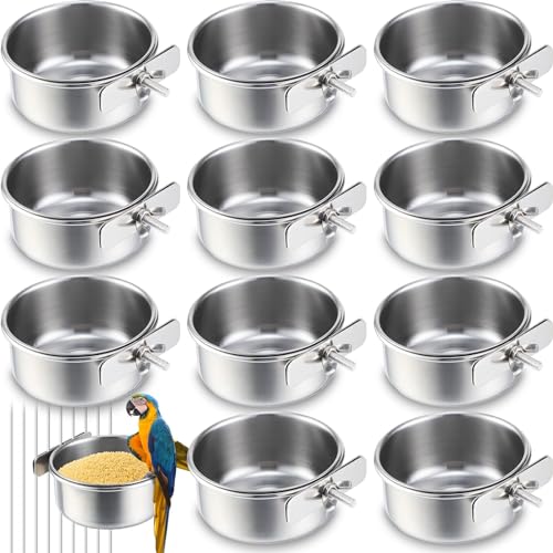 12 Stück 10 oz Edelstahl Vogelfutterschale Becher Vogelfutterspender mit Klemme Papageienfutter Becher für Käfig Haustier Wasserkäfig Schalen für Wellensittiche Sittiche Nymphensittiche Kleintiere von Generic