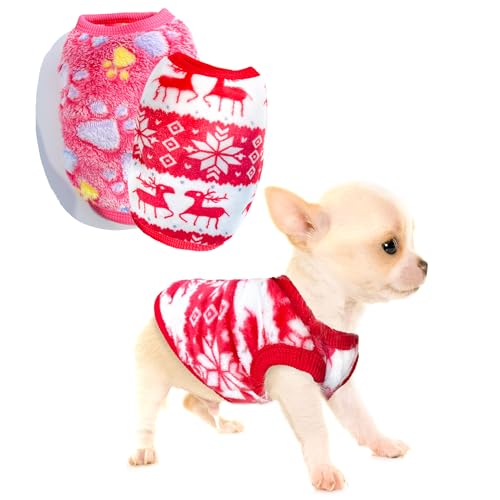 2 Stück Teetasse Hundekleidung Hund Weihnachten Outfit Welpen Pullover für kleine Hunde Chihuahua Pullover Hundekleidung für extra kleine Hunde Xmas Haustier Welpen Katze Kleidung (XXS) von Generic