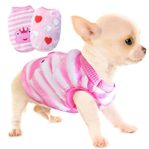 2 Stück XXS Hundepullover Teetasse Hundekleidung Chihuahua Kleidung Fleece Welpenkleidung Hundepullover für kleine Hunde Niedliches Muster Welpenpullover Haustier Outfits (XXS) von Generic