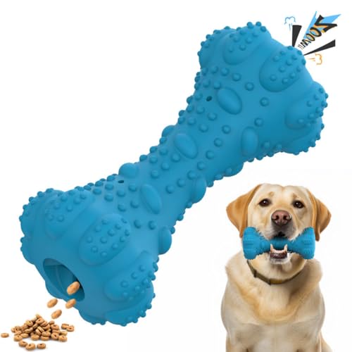 2-in-1-Kauspielzeug für Hunde, einzigartiges Design, leicht zu kauen; 100 % sicherer Naturkautschuk; kombinierte Futterspender und Lautsprecherfunktion, Form: Hantel-Geschmack: Rindfleisch (blau), für von Generic