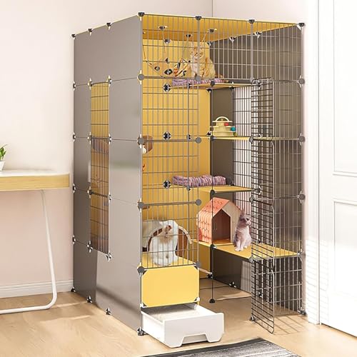 3/4/5 Stöckiger Katzenkäfige für Den Innenbereich, DIY Katzengehege mit Geschlossener Katzentoilette, Groß Katzengehege für Den Innenbereich, für 1-2 Katzen(111x141x183cm/43.7x55.5x72in) von Generic