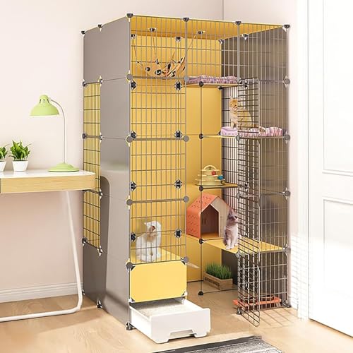 3/4/5 Stöckiger Katzenkäfige für Den Innenbereich, DIY Katzengehege mit Geschlossener Katzentoilette, Groß Katzengehege für Den Innenbereich, für 1-2 Katzen(111x95x183cm/43.7x37.4x72in) von Generic