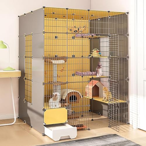 3/4/5 Stöckiger Katzenkäfige für Den Innenbereich, DIY Katzengehege mit Geschlossener Katzentoilette, Groß Katzengehege für Den Innenbereich, für 1-2 Katzen(147x141x183cm/57.8x55.5x72in) von Generic